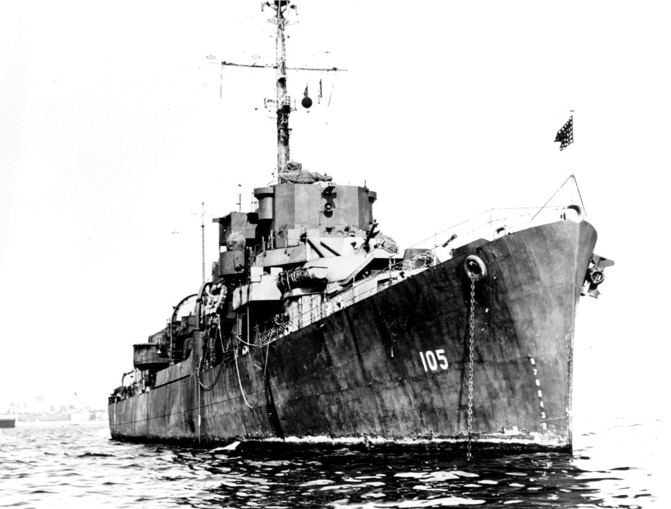 USS Burrows (DE-105) at anchor, circa 1945-1946 (NH 73273)