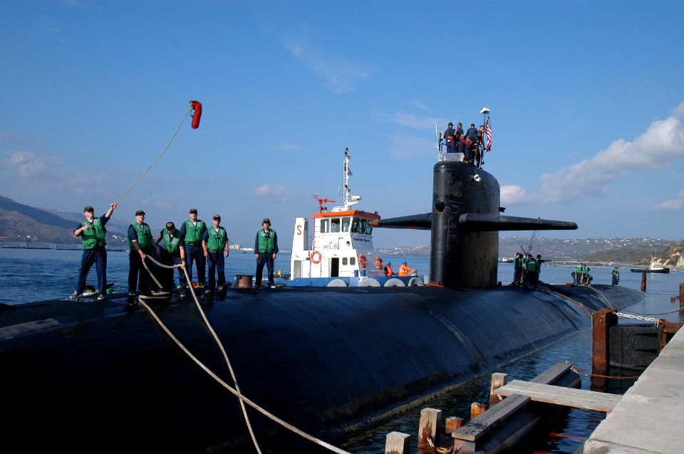 US Navy 051014-N-0780F-006 The Los Angeles-class fast attack submarine USS Philadelphia (SSN 690) arrives in Souda Harbor for a routine port visit