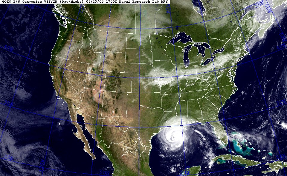 US Navy 050923-N-0000X-003 GOES-12 Satellite composite image provided by the U.S. Naval Research Laboratory, Monterey, Calif., showing the status of Hurricane Rita at 1-00 am EST
