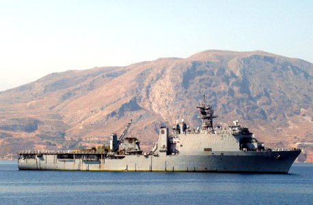 US Navy 050916-N-0780F-001 The dock landing ship USS Pearl Harbor (LSD 52) arrives for its first Mediterranean port visit in Crete, Greece