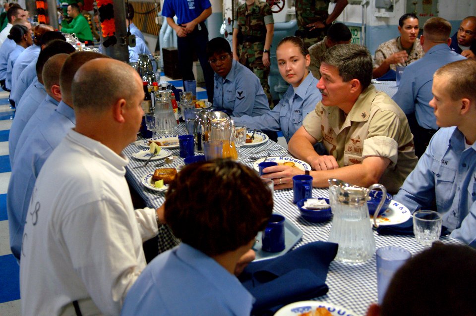 US Navy 051014-N-0962S-004 Master Chief Petty Officer of the Navy (MCPON) Terry Scott has breakfast with Sailors aboard the Nimitz-class aircraft carrier USS Theodore Roosevelt (CVN 71)