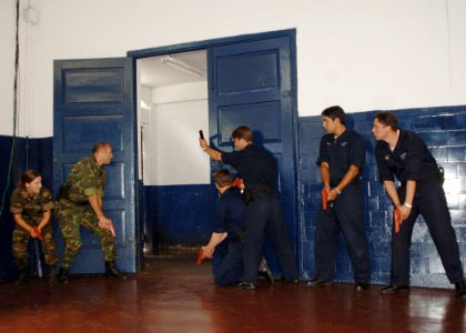 US Navy 051020-N-4374S-005 Sailors from Argentina, Brazil, Spain, Uruguay, and the United States participate in Maritime Interdiction Operations conducts security training as part of UNITAS 47-06 Atlantic Phase