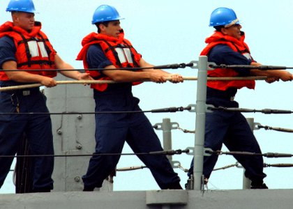 US Navy 051022-N-4374S-003 Sailors of the guided missile frigate USS Samuel B. Roberts (FFG 58) conduct a replenishment at sea (RAS)