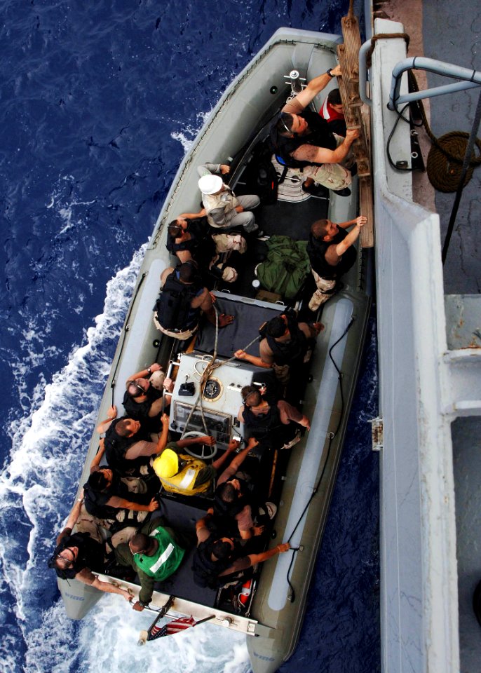US Navy 051025-N-4374S-004 A Visit, Board, Search, and Seizure (VBSS) team from the guided missile frigate USS Samuel B. Roberts (FFG 58), boards the Uruguayan frigate ROU General Artigas (ROU 2)