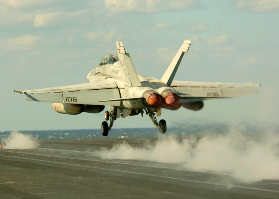 US Navy 051109-N-3488C-084 An F-A-18F Super Hornet, assigned to the Diamondbacks of Strike Fighter Squadron One Zero Two (VFA-102), launches off flight deck of the conventionally powered aircraft carrier USS Kitty Hawk (CV 63)