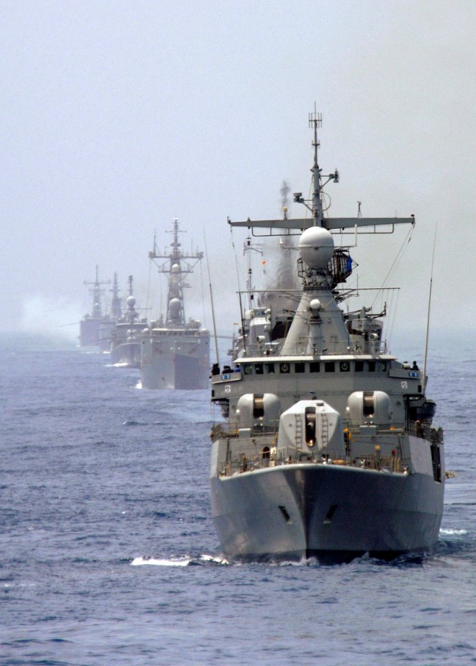 US Navy 051026-N-4374S-005 The Argentinean destroyer ARA Almirante Brown (D 10) leads in a formation during a leapfrog exercise