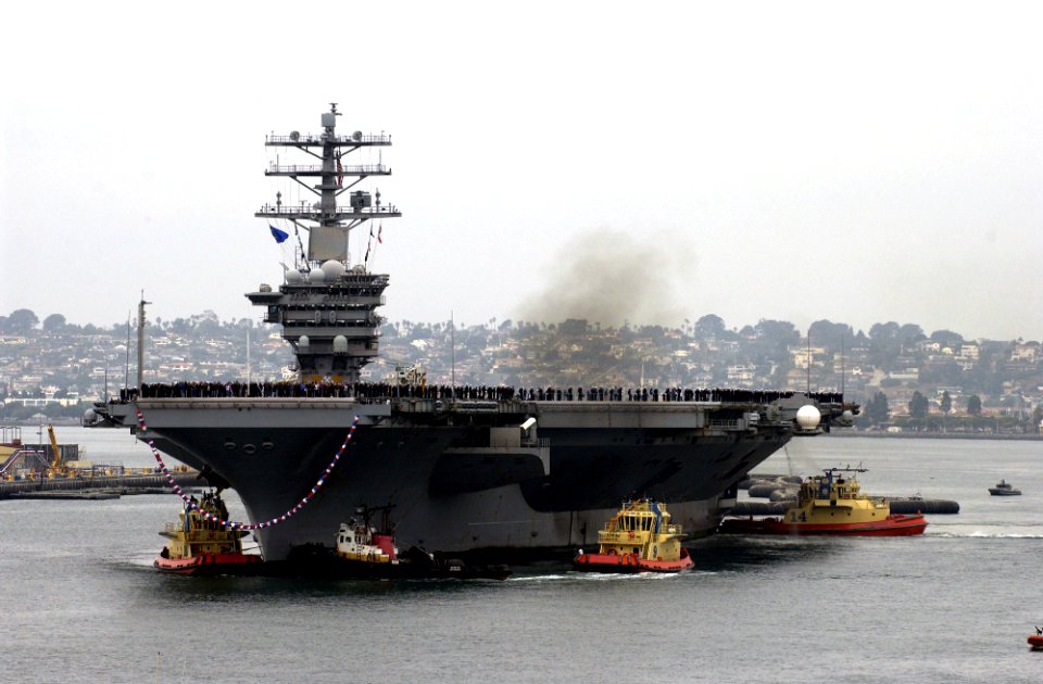 US Navy 051108-N-9866B-010 The nuclear-powered aircraft carrier USS Nimitz (CVN 68) pulls into her homeport of Naval Air Station North Island, Calif., after a regularly scheduled deployment in support of the Global War on Terro