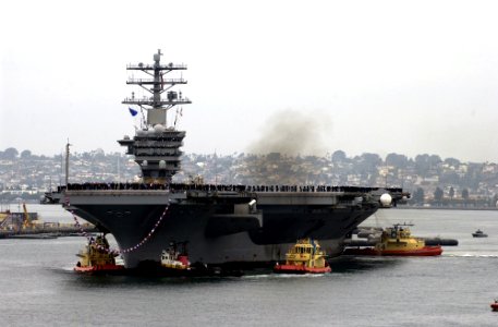 US Navy 051108-N-9866B-010 The nuclear-powered aircraft carrier USS Nimitz (CVN 68) pulls into her homeport of Naval Air Station North Island, Calif., after a regularly scheduled deployment in support of the Global War on Terro