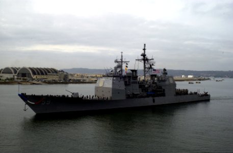 US Navy 051108-N-9866B-018 The guided missile cruiser USS Princeton (CG 59) passes Naval Air Station North Island as she prepares to pulls into her homeport of Naval Station San Diego