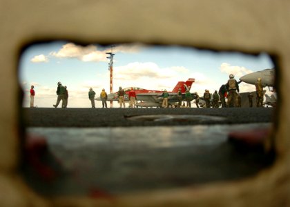 US Navy 051109-N-3488C-104 A F-A-18F Super Hornet, assigned to the Diamondbacks of Strike Fighter Squadron One Zero Two (VFA-102), prepares to launch from the flight deck of the conventionally powered aircraft carrier USS Kitty