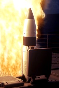 US Navy 051117-O-XXXXX-001 A Standard Missile Three (SM-3) is launched from the vertical launch system (VLS) aboard the Pearl Harbor based Aegis cruiser USS Lake Erie (CG 70)