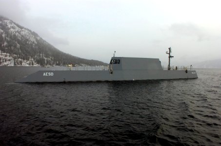 US Navy 051130-N-7676W-064 The Advanced Electric Ship Demonstrator (AESD), Sea Jet, undergoes sea trials on Lake Pend Oreille at the Naval Surface Warfare Center Carderock Division, Acoustic Research Detachment in Bayview, Idah