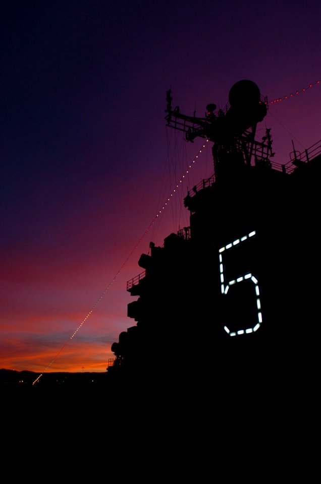 US Navy 051220-N-9866B-126 The amphibious assault ship USS Peleliu (LHA 5) displays her holiday lights in her homeport of Naval Station San Diego