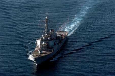 US Navy 051118-N-9866B-003 The guided missile destroyer USS Milius (DDG 69) sails through the Pacific Ocean toward her homeport of Naval Station San Diego