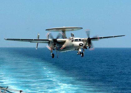 US Navy 051202-N-3488C-023 An E-2C Hawkeye, assigned to the Liberty Bells of Carrier Airborne Early Warning Squadron One One Five (VAW-115)