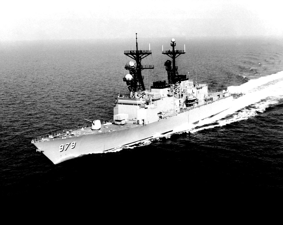 USS Conolly (DD-979) aerial port bow view 1982