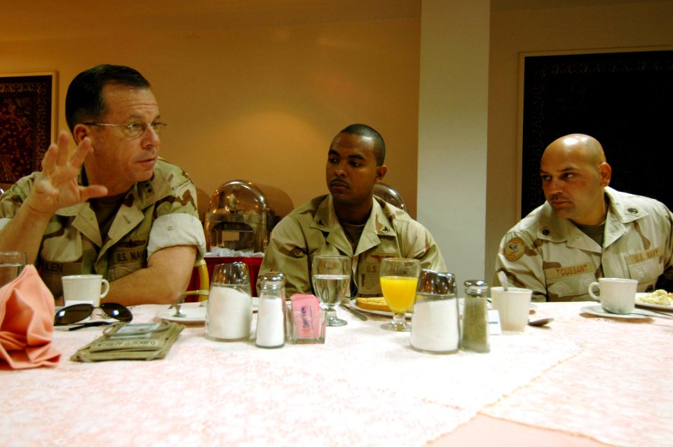 US Navy 060106-N-4374S-014 Chief of Naval Operations (CNO) Adm. Mike Mullen, speaks to the Sailors during a breakfast meeting at U.S. Naval Support Activity Bahrain