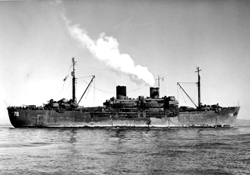 USS Cullman (APA-78) in San Francisco Bay, California (USA), circa in early 1946 (NH 98713)