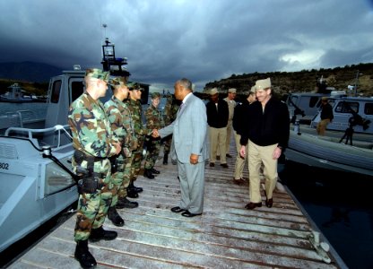 US Navy 051210-N-0780F-008 Assistant Secretary of the Navy for Installations and Environment, the Honorable B. J. Penn, speaks to Harbor Security personnel to thank them for their service to the country