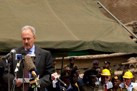 US Navy 060126-F-2902B-134 U.S. Ambassador to Kenya, William Bellamy, speaks to volunteer personnel during a memorial service