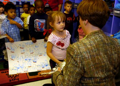US Navy 060113-N-2568S-037 Linda Winter, wife of Secretary of the Navy Dr. Donald C. Winter, visits with children at the Naval Air Station Corpus Christi Child Development Center