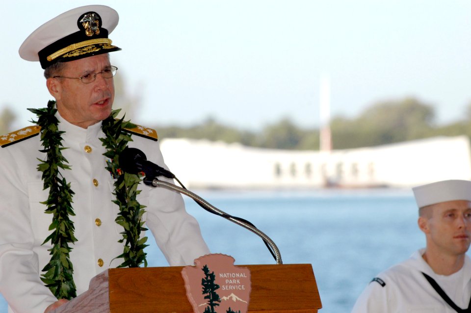 US Navy 051207-N-3019M-011 Chief of Naval Operations Adm. Mike Mullen delivers his speech during the 64th commemoration of the Dec. 7, 1941 attack on Pearl Harbor, Hawaii