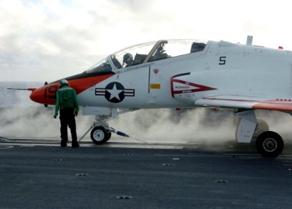 US Navy 060125-N-7359L-005 A T-45C Goshawk moves into position to launch from the flight deck aboard the Nimitz-class aircraft carrier USS Dwight D. Eisenhower (CVN 69)