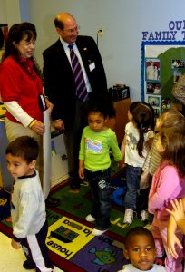 US Navy 060113-N-2568S-043 Secretary of the Navy Dr. Donald C. Winter, visits with children at the Naval Air Station Corpus Christi Child Development Center