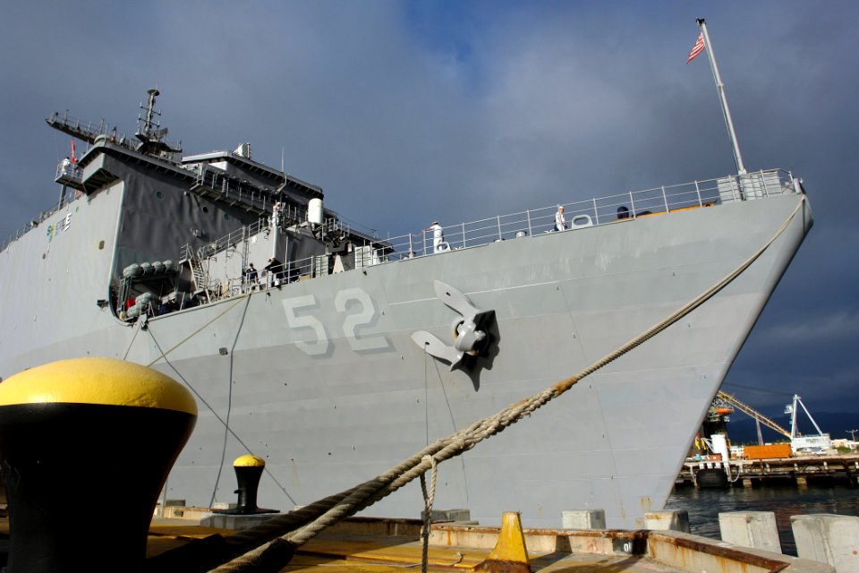 US Navy 060210-N-9643K-001 The amphibious dock landing ship USS Pearl Harbor (LSD 52) makes a brief visit in Hawaii on her way back from a six-month deployment to her homeport in San Diego