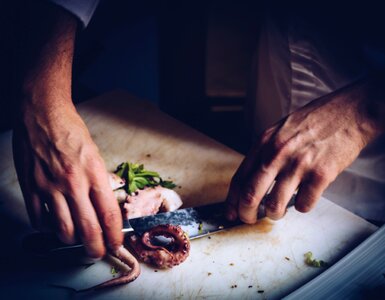 Knife chopping board octopus photo