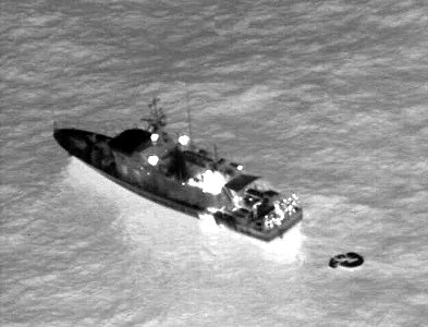 US Navy 060204-N-0000N-001 Infrared imagery taken from a U.S. Navy P-3C Orion maritime patrol aircraft, assisting in search and rescue operations for survivors of the Egyptian ferry Al Salam Boccaccio 98 in the Red Sea