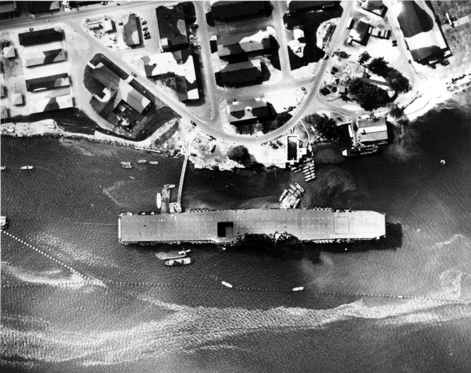 USS Enterprise (CV-6) moored at Ford Island in July 1942