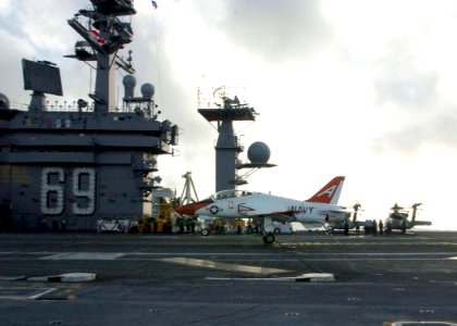 US Navy 060125-N-7359L-001 A T-45C Goshawk, makes an arrested landing aboard the Nimitz-class aircraft carrier USS Dwight D. Eisenhower (CVN 69)