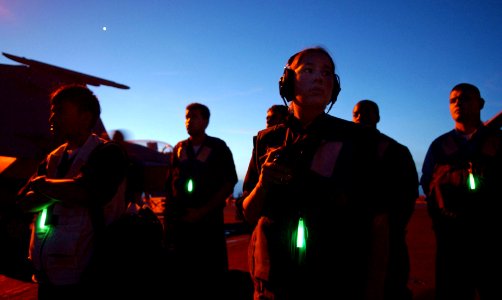 US Navy 060205-N-4776G-127 Boatswain's mates assigned to the Nimitz-class aircraft carrier USS Ronald Reagan (CVN 76) standby to conduct a replenishment at sea (RAS) with the Military Sealift Command (MSC) combat stores s