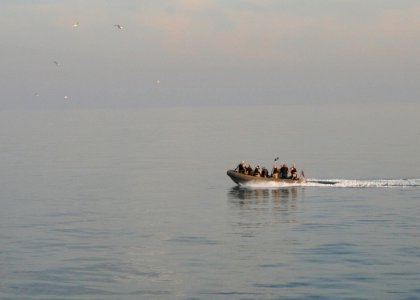 US Navy 060227-N-5002M-007 A Visit, Board, Search and Seizure (VBSS) team assigned to the guided-missile cruiser USS Cape St. George (CG 71) transits the Persian Gulf to conduct a boarding in support of Maritime Security Opera