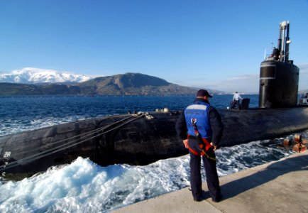 US Navy 060216-N-0780F-002 The Los Angeles-class fast attack submarine USS Annapolis (SSN 760) prepares to depart the pier following a routine port visit. Annapolis is assigned to Commander Submarine Group Two, homeported in Gr