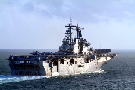 US Navy 060225-N-4772B-012 The amphibious assault ship USS Essex (LHD 2) underway during preparations for refueling