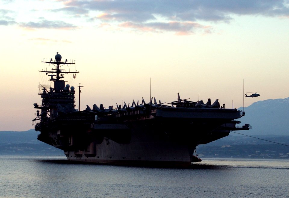 US Navy 060222-N-0780F-005 The Nimitz-class aircraft carrier USS Theodore Roosevelt (CVN 71) arrives for a logistics stop on the Greek island of Crete