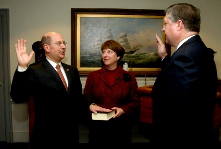 US Navy 060221-N-0696M-066 The Honorable, Dr. Donald C. Winter is sworn in as the 74th Secretary of the Navy (SECNAV) by the Director, Administration and Management, Office of the Secretary of Defense Michael B. Donley