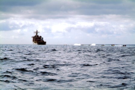 US Navy 060322-N-4772B-080 Amphibious Assault Vehicles (AAV) assigned to the 31st Marine Expeditionary Unit (MEU) approach the well deck of the amphibious dock landing ship USS Harpers Ferry (LSD 49)