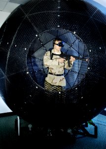 US Navy 060329-N-7676W-009 VirtuSphere, located at the Naval Research Laboratory (NRL), is a nine-foot plastic ball that sits on wheels enabling unlimited rotation in any direction