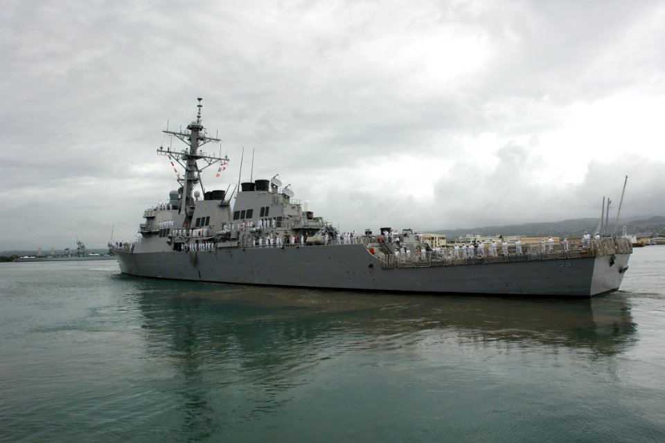 US Navy 060309-N-9643K-002 The guided missile destroyer USS Russell (DDG 59) departs Pearl Harbor for a scheduled six-month deployment