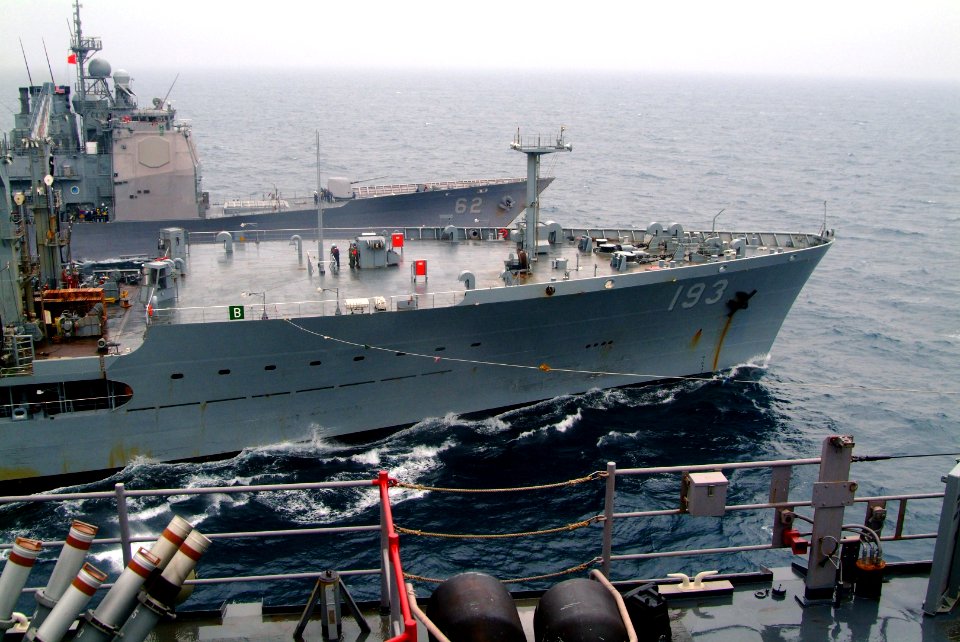 US Navy 060401-N-4772B-126 The amphibious dock landing ship USS Harpers Ferry (LSD 49) refuels with the Military Sealift Command (MSC) underway replenishment oiler USNS Walter S. Diehl (T-AO 193)