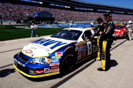 US Navy 060408-F-0558k-035 Mark McFarland, driver of the No. 88 Navy Accelerate Your Life Chevrolet Monte Carlo is strapped in and ready to start his engine