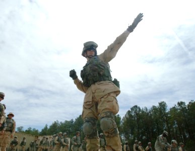 US Navy 060405-N-4097B-006 A Sailor launches a hand grenade during the Navy's Individual Augmentee Combat Training course at Fort Jackson, S.C