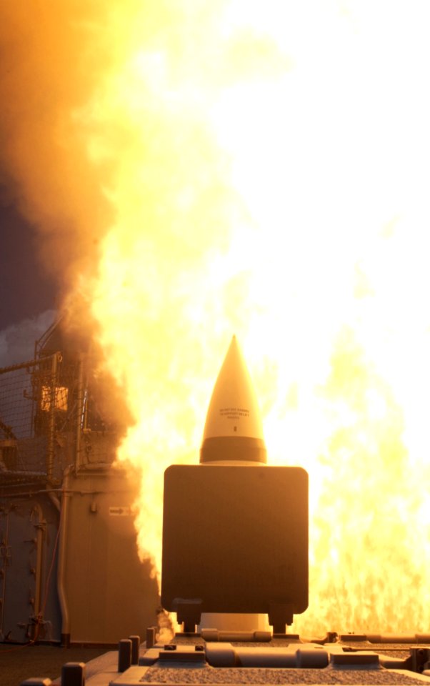 US Navy 060525-N-0000X-001 A standard missile - 2 (SM-2) is launched from the Pearl Harbor-based Aegis cruiser USS Lake Erie (CG 70)