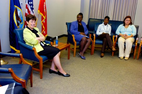 US Navy 060509-N-7676W-005 Assistant Secretary of the Navy for Research, Development, and Acquisition (ASN-RDA), the Honorable Dr. Delores Etter, meets with new employees and interns as part of a visit to the Office of Naval Re