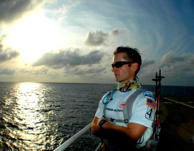 US Navy 060509-N-0000X-001 Lt. Brian Evans, a 29-year-old Scottsdale, Arizona native prepares mentally prepares for the Gobi March. Evans assigned an Undersea Dive Medical Officer stationed aboard the submarine tender USS Fran