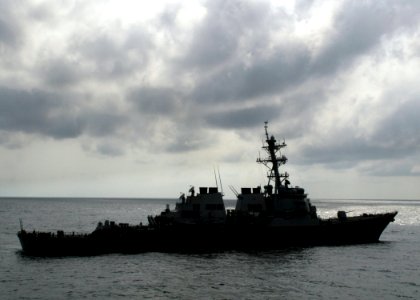 US Navy 060504-N-4953E-031 The guided-missile destroyer USS Curtis Wilbur (DDG 54) tows the guided-missile destroyer USS Stethem (DDG 63) during a towing exercise (TOWEX) photo