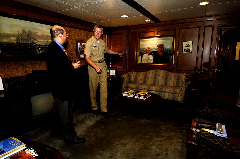 US Navy 060602-N-3642E-009 Secretary of the Navy (SECNAV) the Honorable Dr. Donald C. Winter receives a tour from Capt. Dennis Fitzpatrick Commanding Officer of USS John F. Kennedy (CV 67)